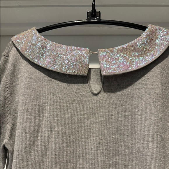 H&M Gray Sweater with Sparkly Sequin Collar Women’s M Holiday Party Top - Picture 6 of 13